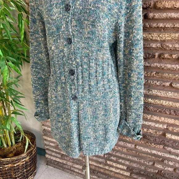 Sigrid Olsen Aqua Blue Marl Tunic Length Cardigan Sweater Size Small - Picture 6 of 8